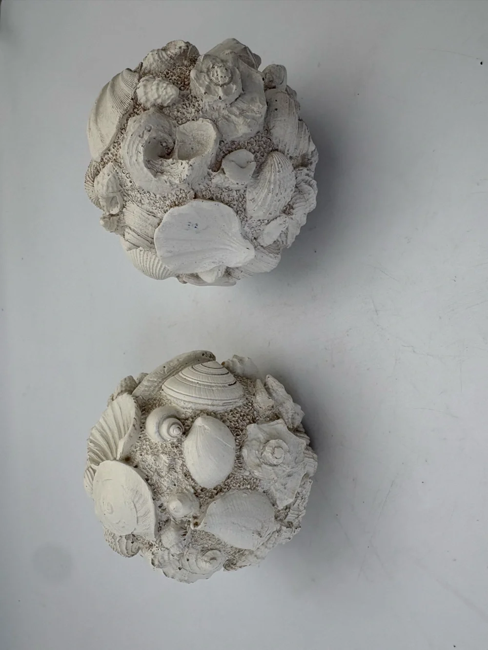 Cream Resin “Seashell” Decorative Spheres - Coastal Home Art Pair